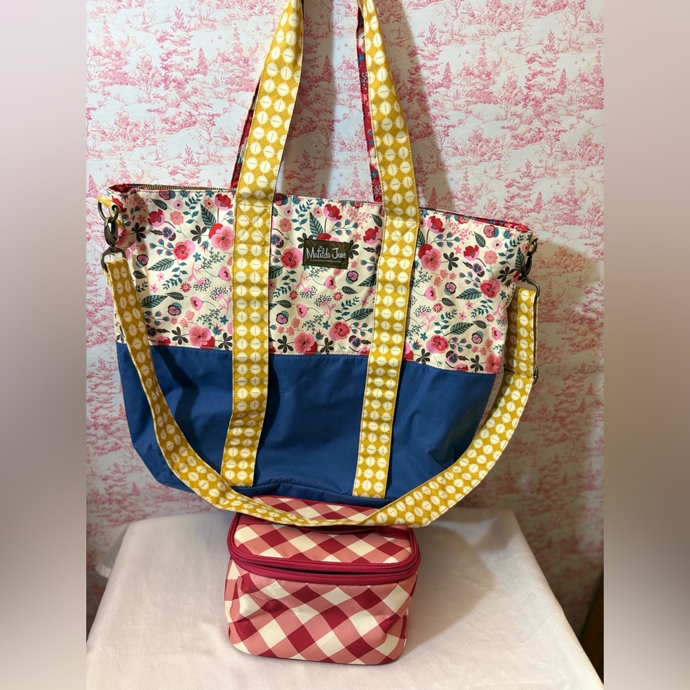 Matilda Jane Floral and Blue Baby Bag with Yellow Straps
